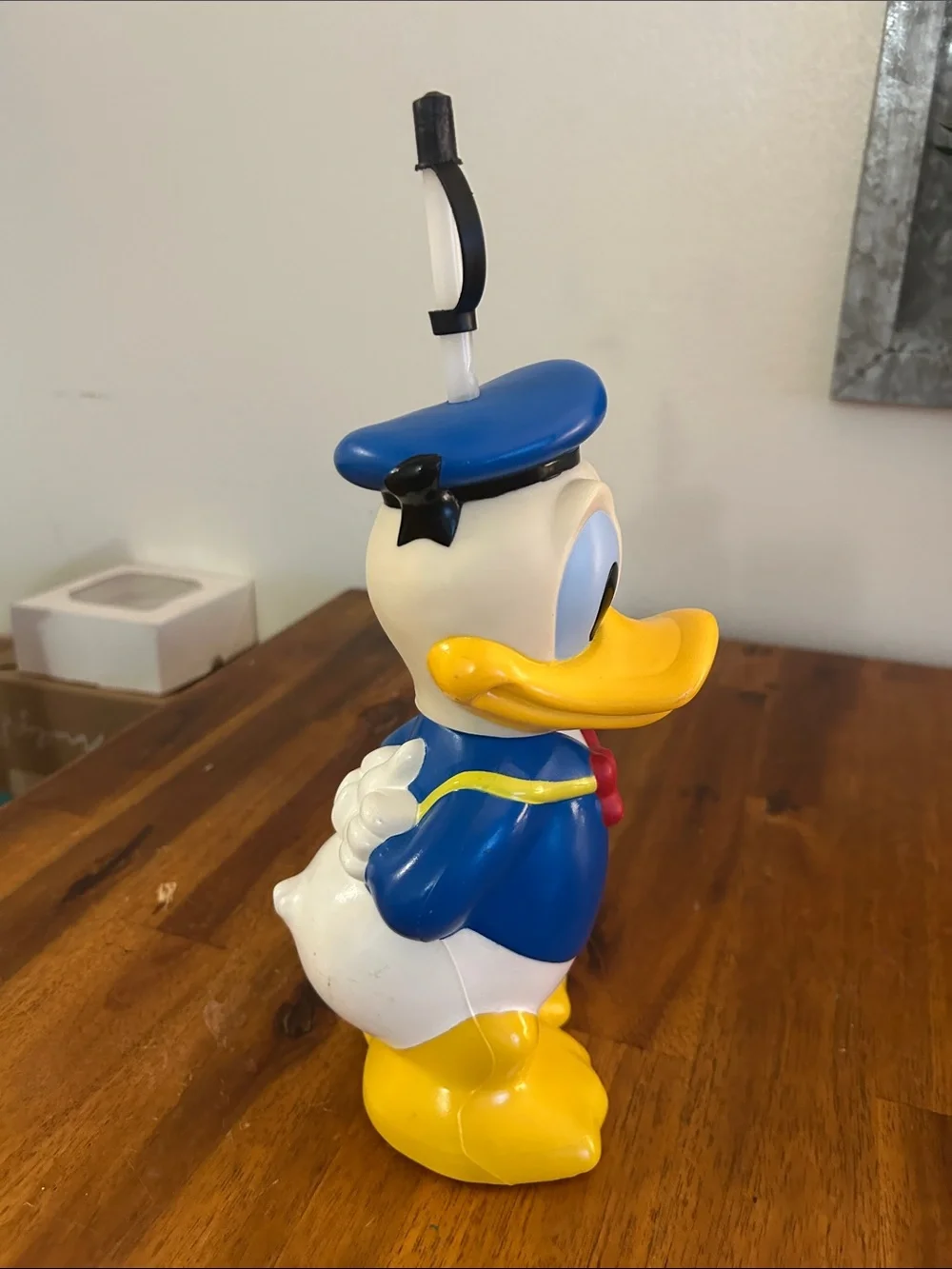 Vintage Disney Donald Duck Hard Plastic Water Bottle Straw and Cap Intact.